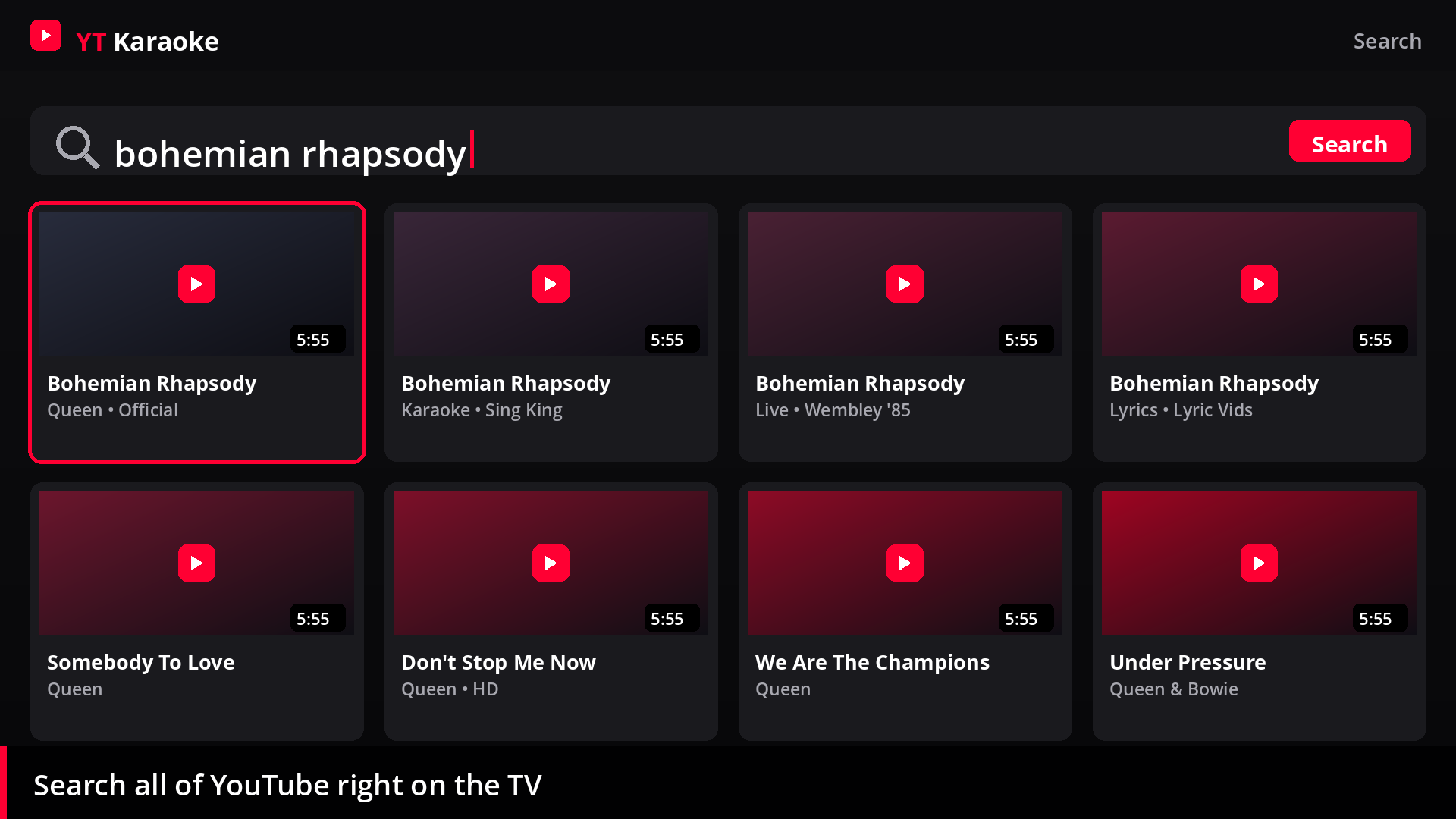 Search any song on the TV